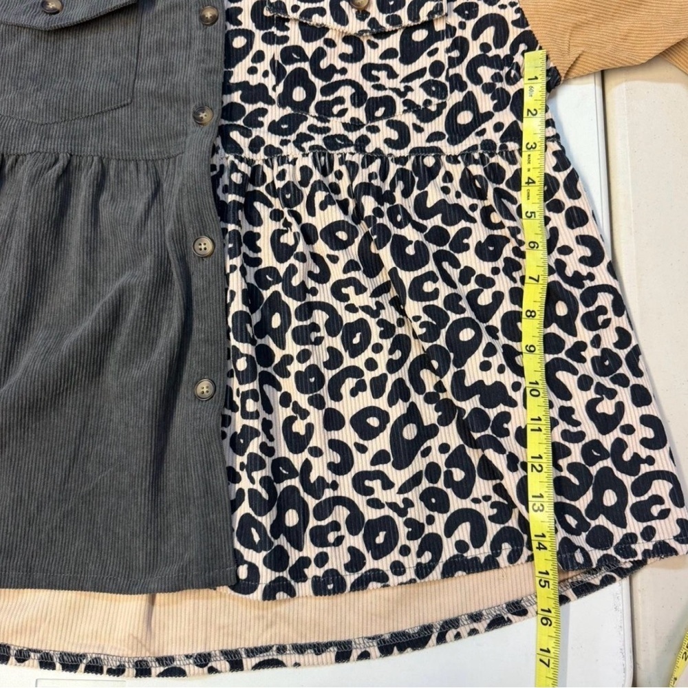 Babydoll Colorblock Corded Shacket Women’s XL Jacket Leopard Boho Western Spring - Picture 6 of 6